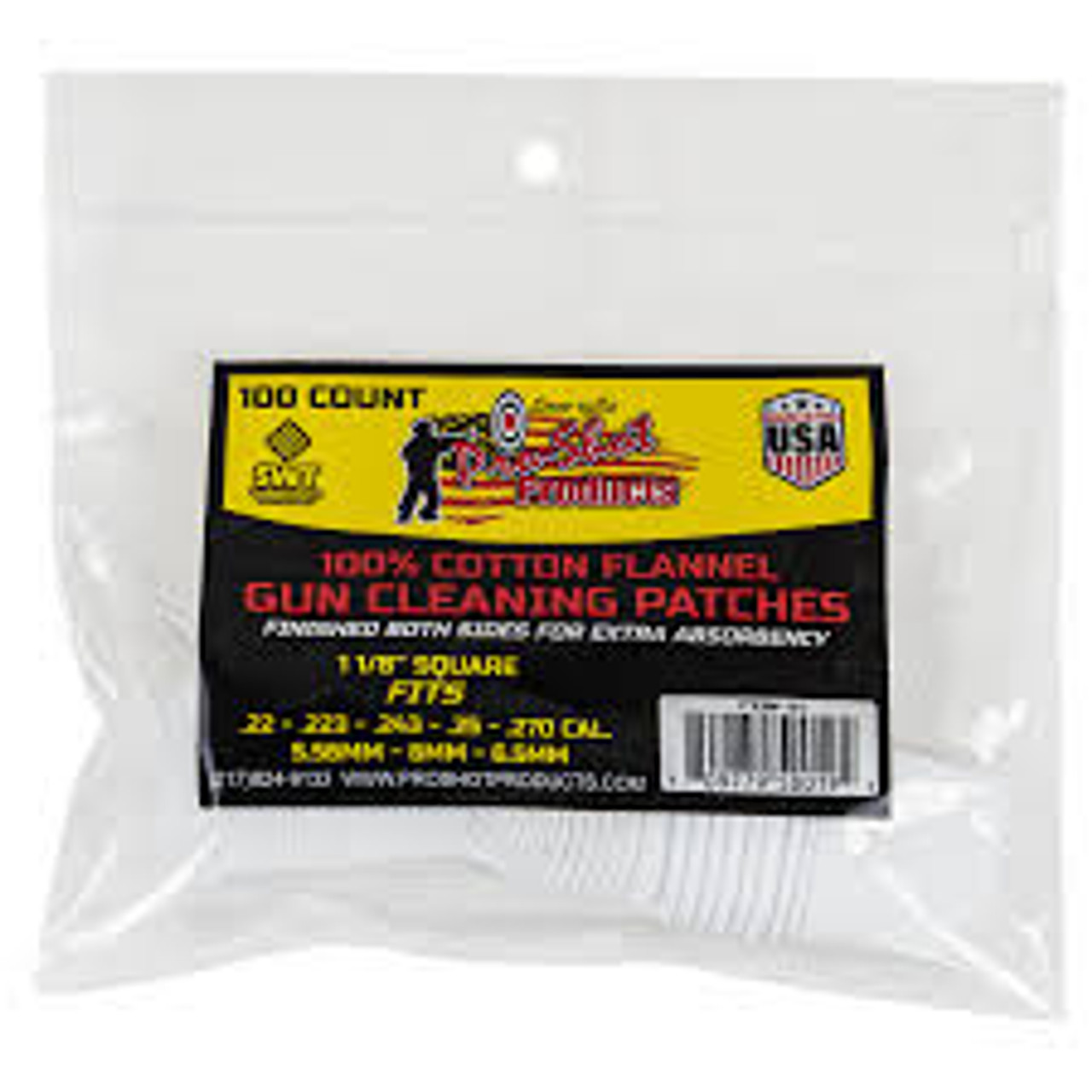 Pro-Shot 1 1/8" Square Cleaning Patch, .22-270 Cal, 100 Pack