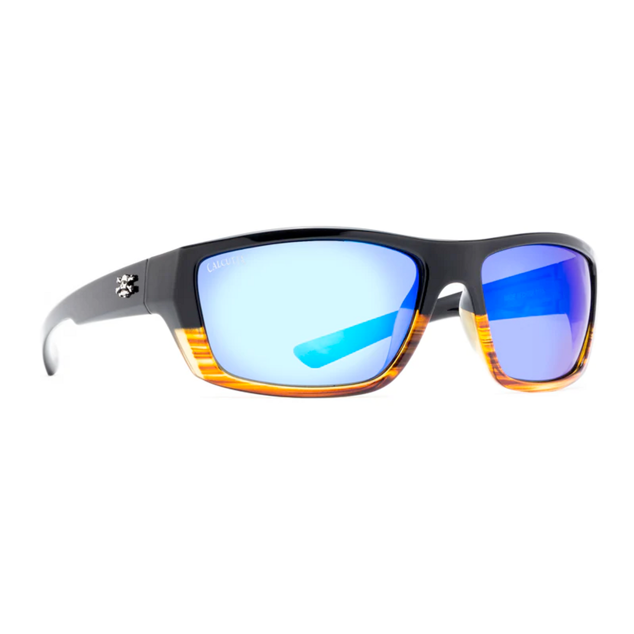 Calcutta Shock Wave Sunglasses, Wood Grain Fade Frame/ Blue Mirror Lens