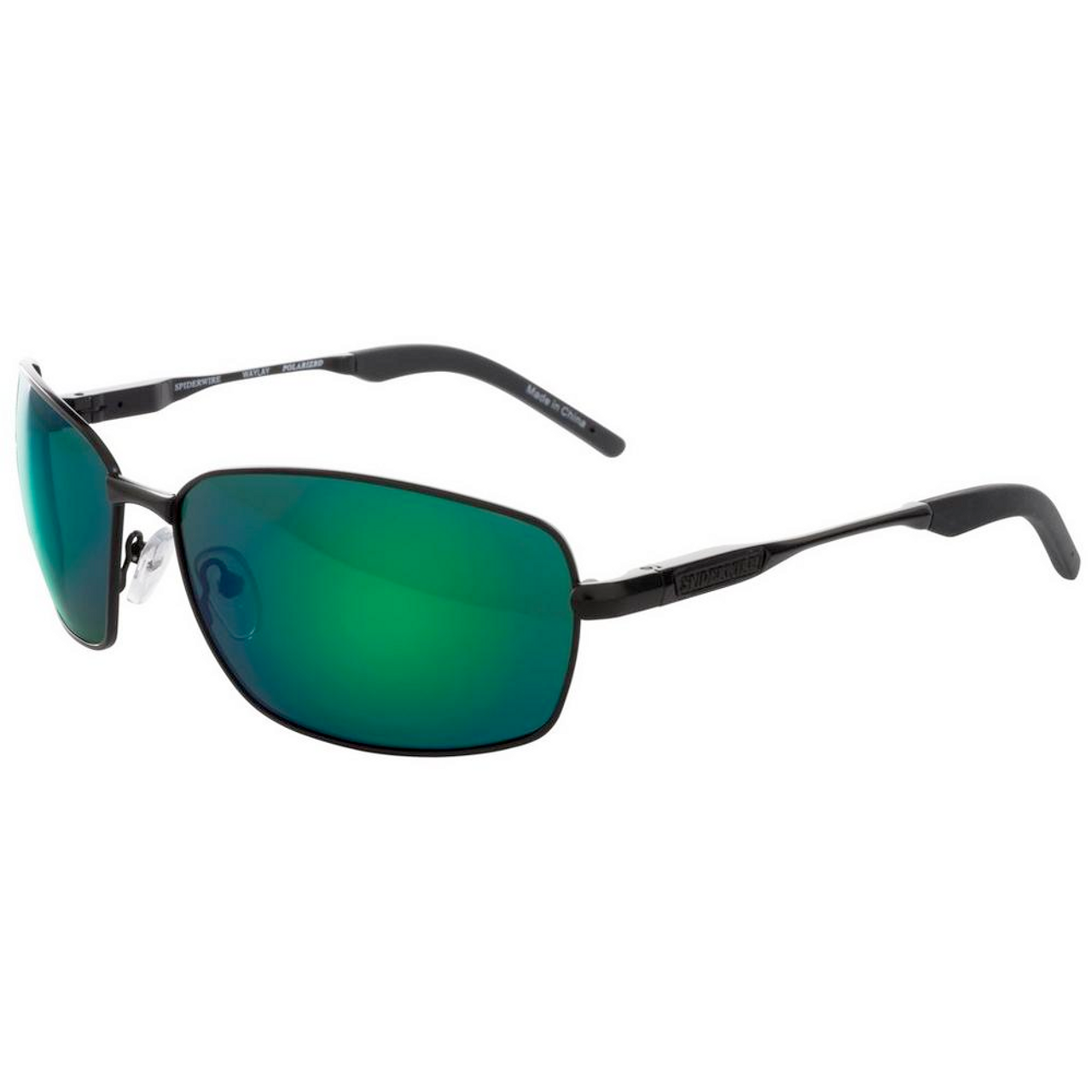 Spiderwire Waylay Sunglasses, Matte Black Frame/  Green Mirror (Grey Base) Lens, L/XL