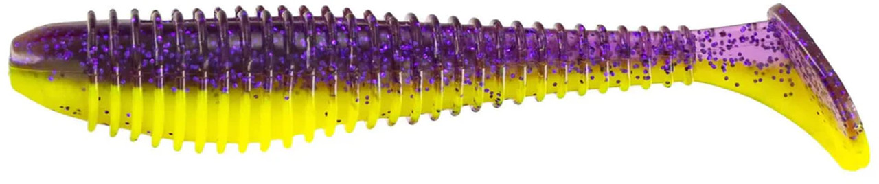 Big Bite Baits Pro Swimmer 2.8" Purple Glitter/Opaque Chartreuse, 8 Pack