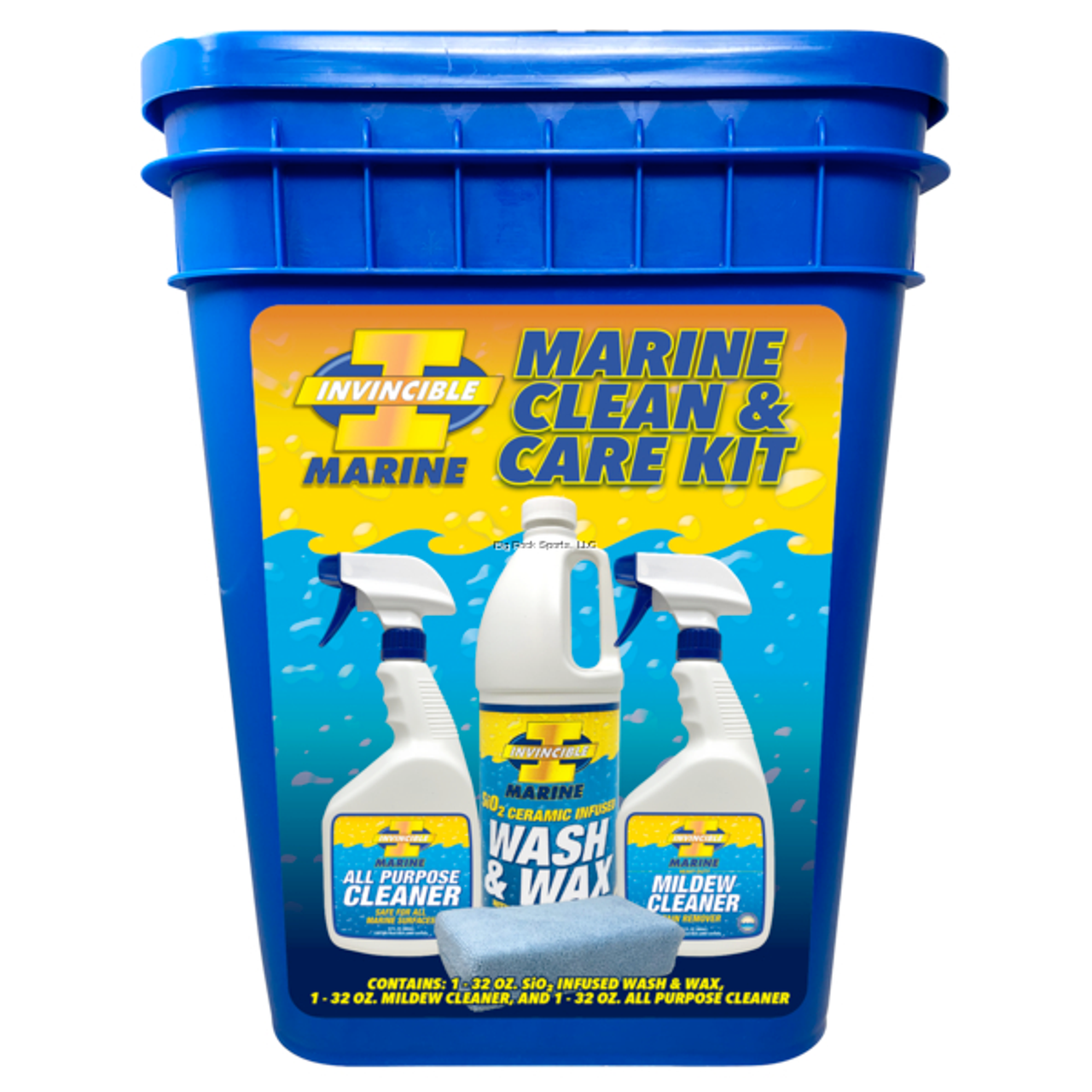 Invincible Marine Boat Bucket Kit, Wash and Wax, All Purpose cleaner, Mildew and Stain Remover with Sponge