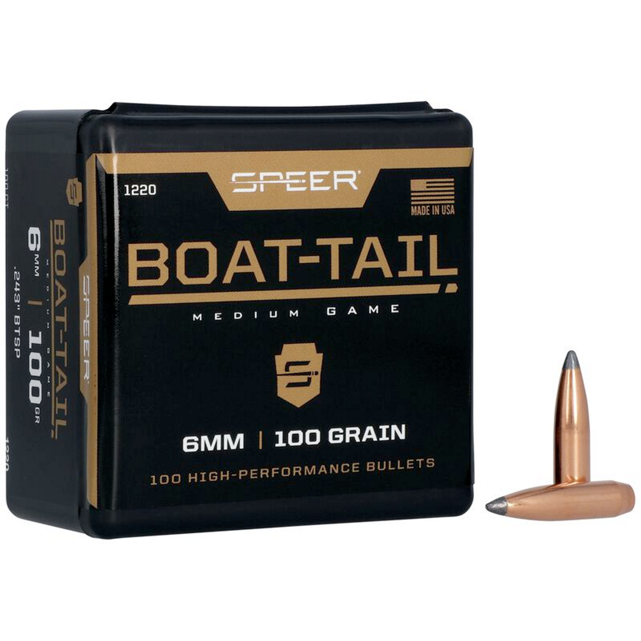 Speer Boat Tail Rifle Bullets .243, 100gr BT SP Box of 100