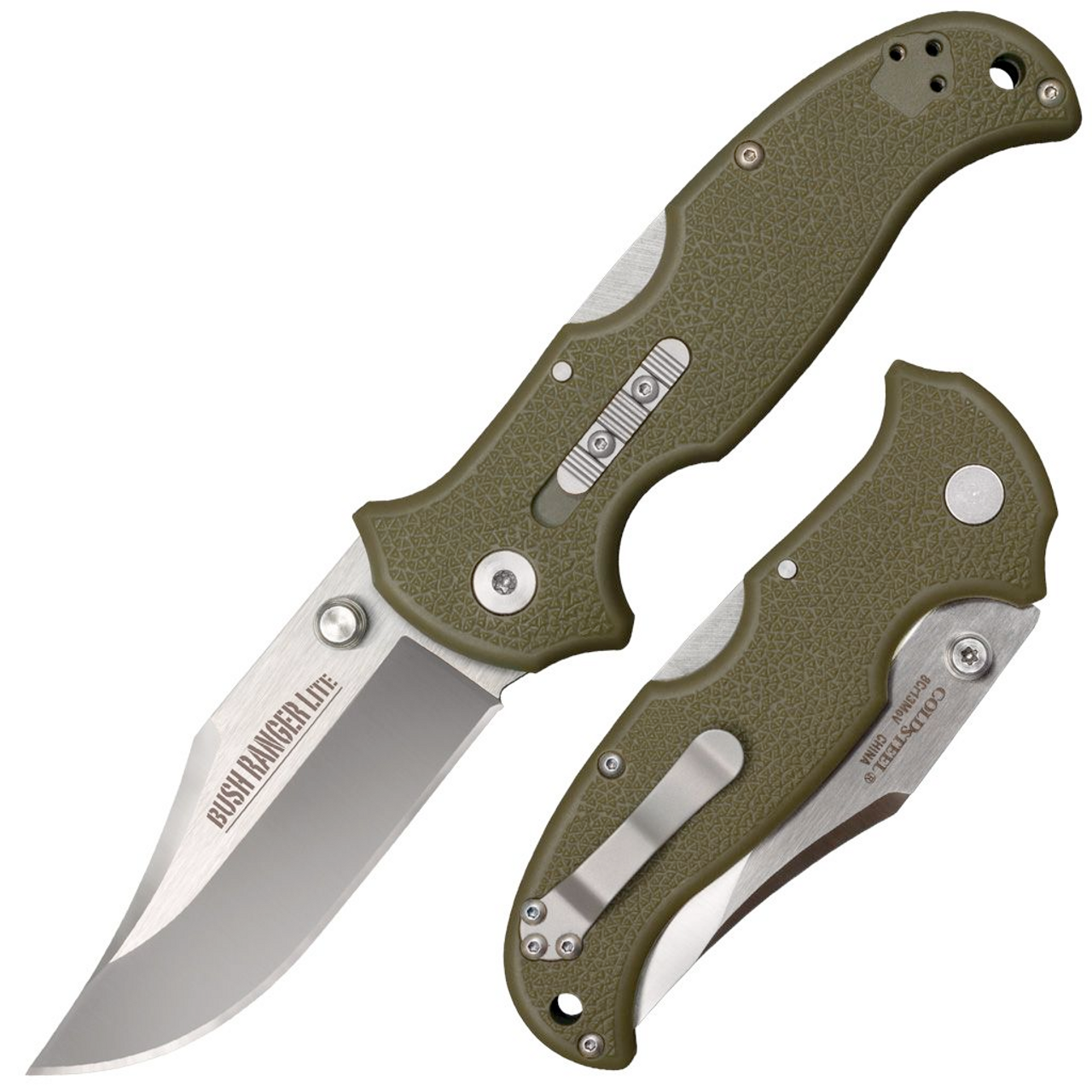 Cold Steel Bush Ranger Lite Folding Knife, 8-3/8" Overall, 3.5" 8Cr13Mov Blade, OD Green Handle