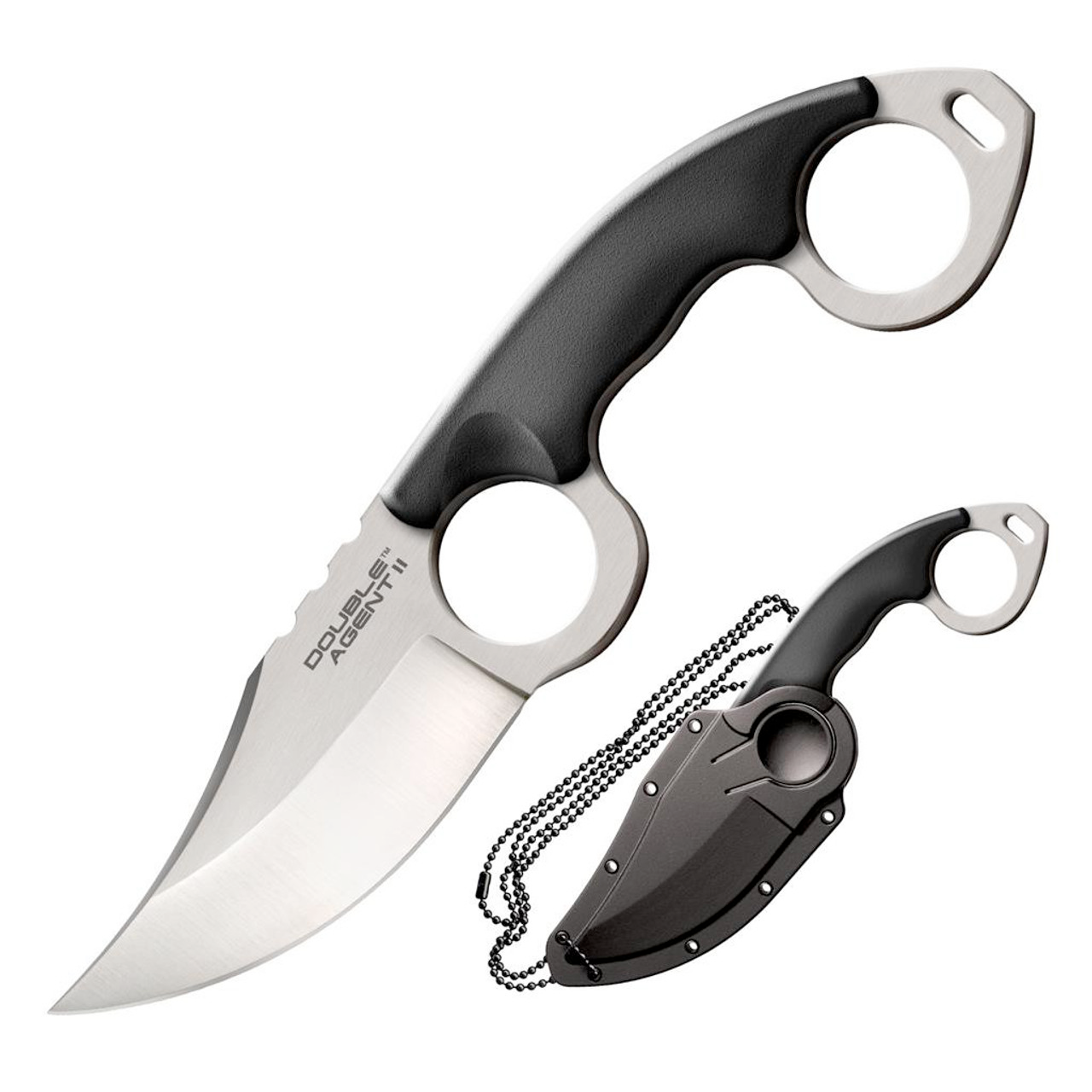 Cold Steel Double Agent Ii Plain Edge, 7-5/8" Overall, 3" Blade, 2.3mm Thick, Aus8a Steel, 4-5/8" Long Griv-Ex Handle