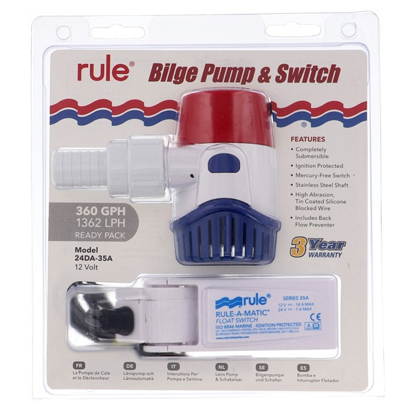 JABSCO RULE 360 GPH Standard Bilge Pump Kit with Float Switch - 761382