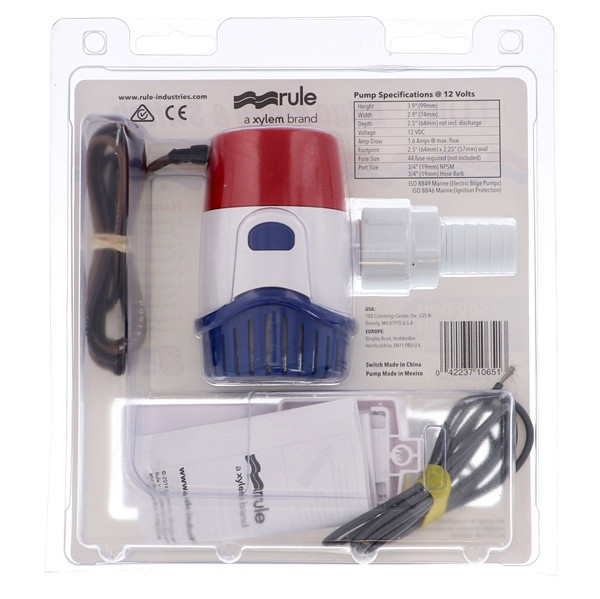 JABSCO RULE 500 GPH Standard Bilge Pump Kit with Float Switch - 761383