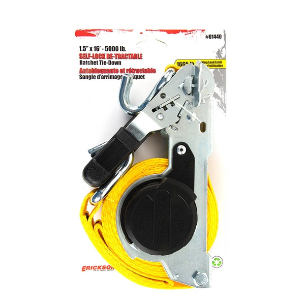 ERICKSON Self-Lock Re-Tractable Ratchet Tie-Down 16' - 5000 lbs - 734647