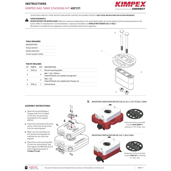 Kimpex Connect Gas Tank Stacking Kit 1 designed to stack tanks - 402121