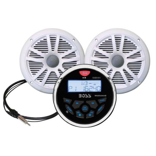 Boss Audio Audio Receiver Kit with Speaker White Marine - 2 - 180 W - 732580