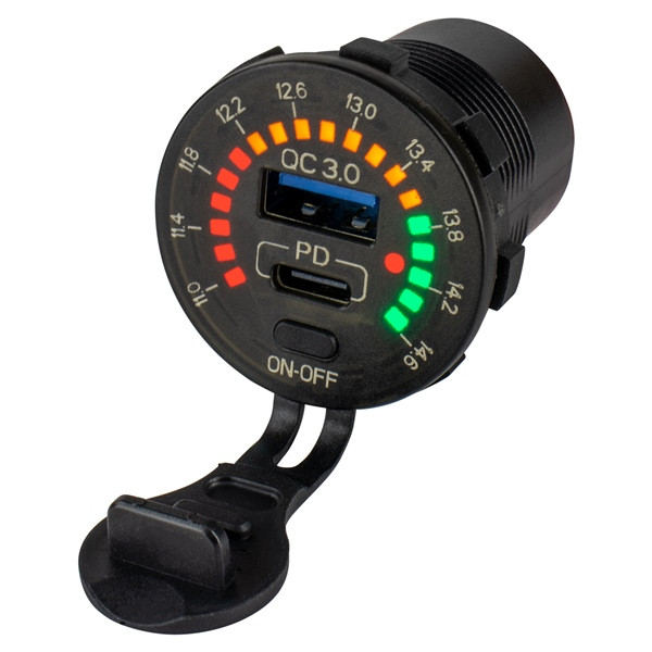 Sea Dog Rainbow Voltmeter with USB 3.0 and USB-C Power Socket - 738165