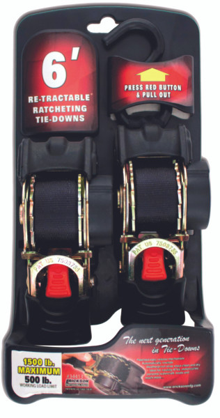 ERICKSON Black Re-tractable Tie-Down 6' - 1500 lbs - 715089