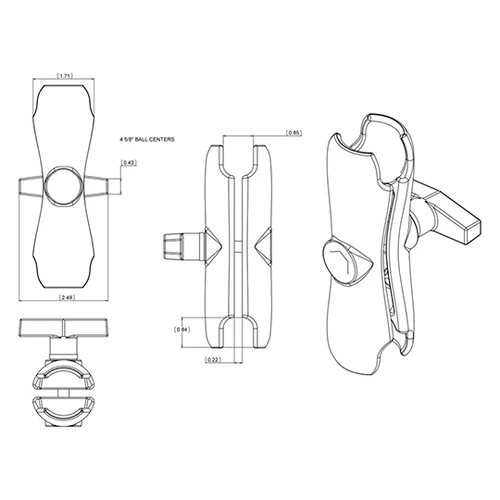 RAM MOUNT Double Socket Arm for ball - 180216