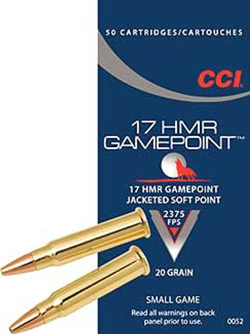 CCI 17 HMR Gamepoint 20gr Jacketed Soft Point 50 rds