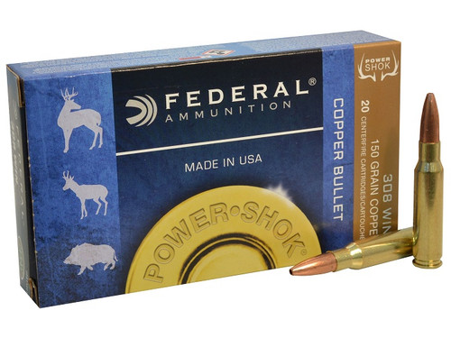 Federal Power-Shok 308 Win 150gr Copper Hollow Point, Box of 20