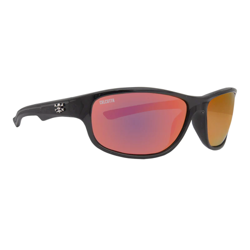 Calcutta Columbia Sunglasses, Shiny Black Frame, Red Mirror Lens