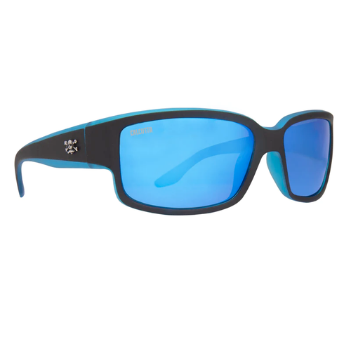 Calcutta Blackjack Sunglasses, Matte Black w/ Blue Backspray Frame, Blue Mirror Lens