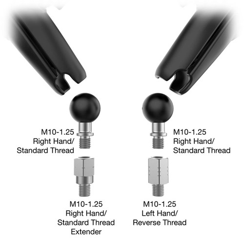 RAM MOUNT Mirror Tough-Mirror Kit - M10-1.25 Bases Long with Reverse adapter - 180378