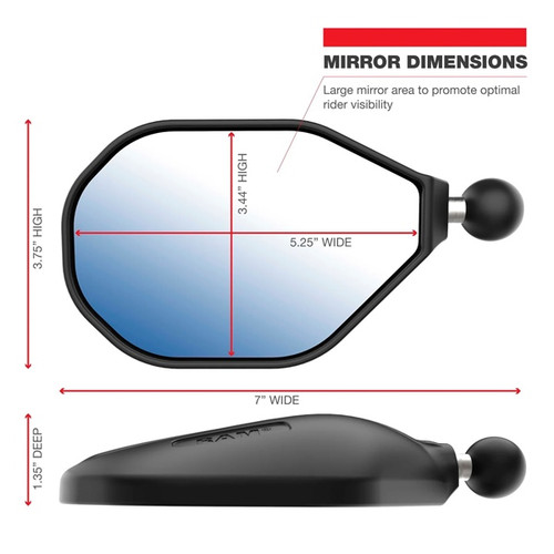 RAM MOUNT Mirror Tough-Mirror Kit - M10-1.25 Bases Long with Reverse adapter - 180378