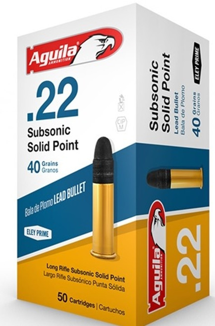 Aguila 22 LR 40 Grain Subsonic Lead Round Nose Ammunition, 50 Rounds