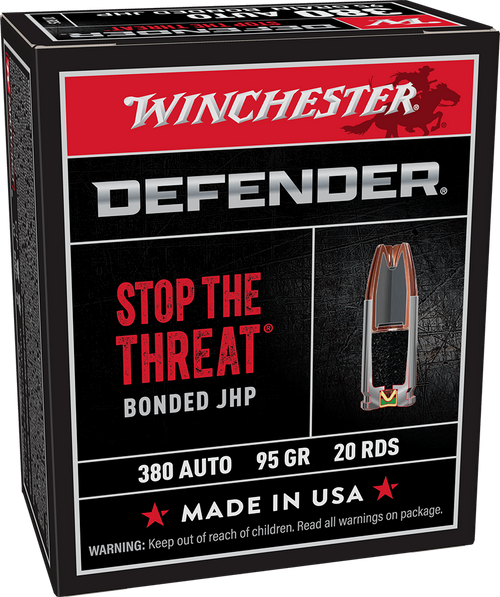 Winchester Defender 380 Automatic, 95 Grain Bonded JHP, 20 Rounds