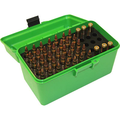 MTM Deluxe Ammo Box 50-Round, w/Handle, Green, 7mm Rem Mag to 300 Win Mag,