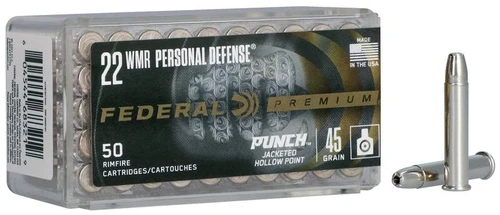 Federal Premium 22WMR Personal Defense Punch 45 Gr JHP Ammunition, 50 Rounds