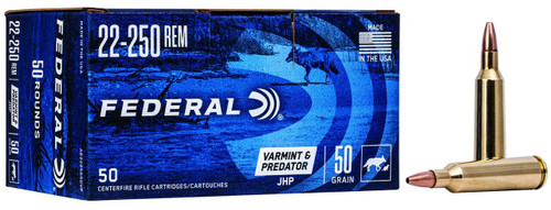 Federal American Eagle  Varmint and Predator 22-250 Rem, 50 Gr JHP, 50 Rounds