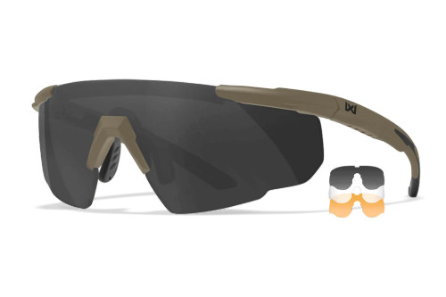 Wiley X Saber Advanced Multi-Lens Pack,  Smoke Grey/Clear/Light Rust Shields, Matte Tan Frame
