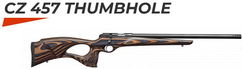 CZ 457, 22 WMR, 20″ Heavy Barrel, Thumbhole Laminate Stock