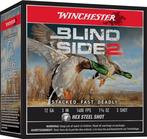 Winchester 12 Ga Blind Side 2, 3", 1 3/8 oz, #3 Steel Shot, 25 Rnds