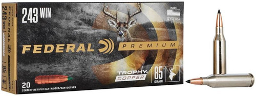 Federal Premium Vital Shock 243 Win 85 Grain Trophy Copper Ammunition, 20 Rounds