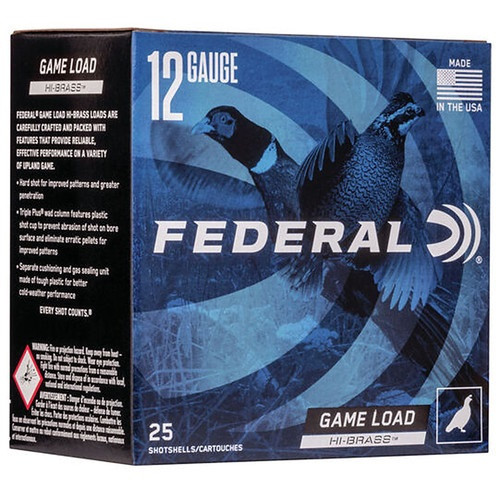 Federal Game Load Hi-Brass 12 Ga 2 3/4", 1 1/4 Oz Lead #4 Shot, 25 Rounds
