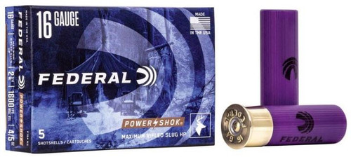 Federal Power Shok 16 Ga 2 3/4" 4/5 Oz Rifled Slug Hollow Point , 5 Rounds