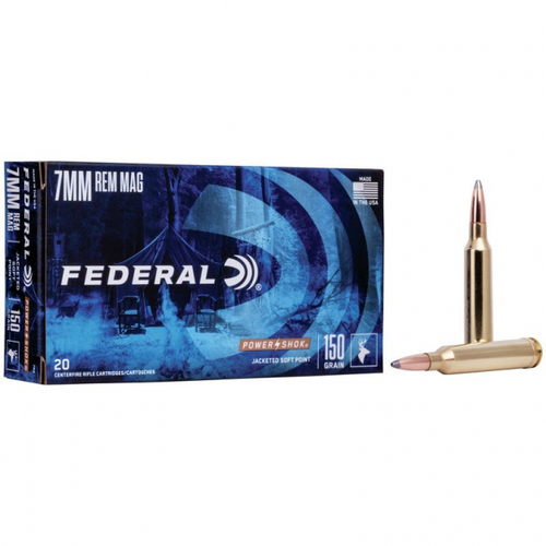 Federal Power-Shok 7mm Rem Mag 150 Gr Jacketed Soft Point, 20 Rounds