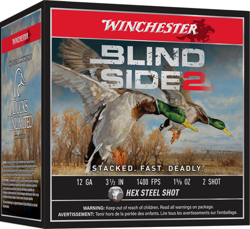 Winchester 12 Ga Blind Side 2, 3.5", 1 5/8 oz, #2 Steel Shot, 25 Rnds