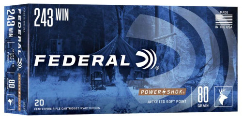 Federal Power-Shok 243 Win 80 Gr Jacketed Soft Point, 20 Rounds