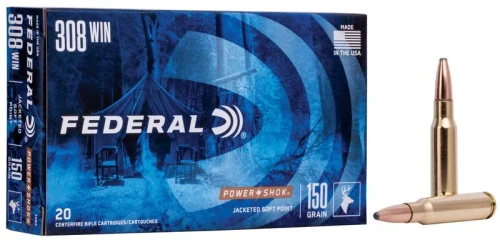 Federal Power-Shok 308 Win 150 Gr Jacketed Soft Point Ammunition, 20 Rounds