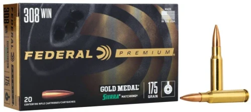 Federal Premium Gold Medal 308 Win 175 Gr Sierra Matchking Boat-Tail Hollow Point Ammunition, 20 Rounds