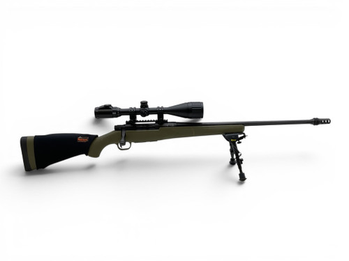 Mossberg Patriot Bolt Action Rifle .308 Win 22" Threaded Fluted Barrel Green Stock W/ UTG 6-24X50 Scope And Bipod