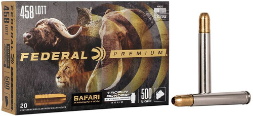 Federal Premium 458 Lott 500 Gr Trophy Bonded Sledgehammer Solid Ammunition, 20 Rounds