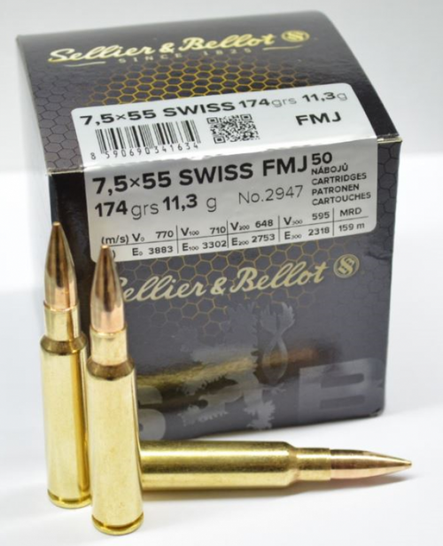 Sellier and Bellot 7.5x55 Swiss 174 Gr FMJ, 50 Rds