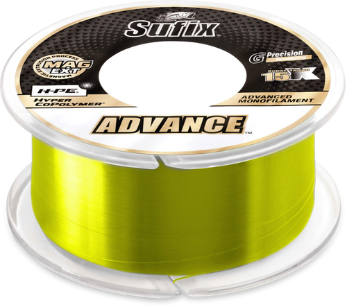 Sufix Advance Monofilament, 17lb, 330yd, Low-Vis Neon Lime