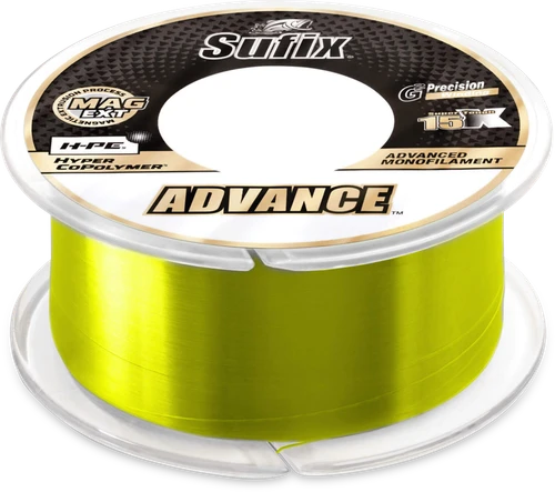 Sufix Advance Monofilament, 20lb, 330yd, Low-Vis Neon Lime