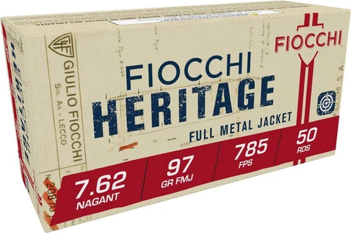 Fiocchi Heritage 7.62 Nagant 98 Grain FMJ Ammunition, 25 Rounds