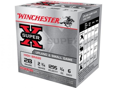 Winchester Super X Hi Brass 28 Ga, 2 3/4", 3/4 Oz #6 25 Rds Winchester Super X Hi Brass 28 Ga, 2 3/4", 3/4 Oz #6 25 Rds