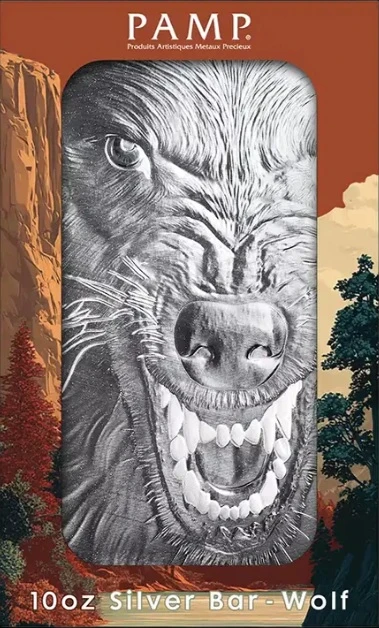 Sticker Draw, 10 oz PAMP American Wolf Silver Bar #1