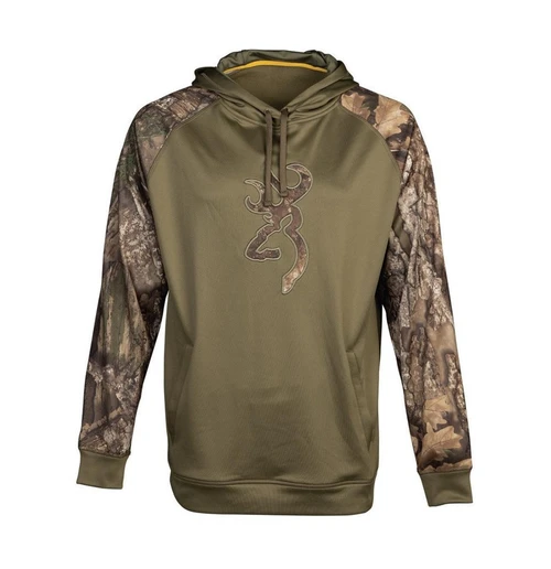 Browning Solid Sport Hoodie, Olive Green /w Realtree APX Camo, XL