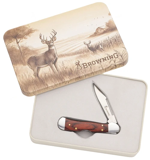 Browning Whitetail Lockback Folding Knife, 2.5" Folding Clip Point Knife, w/ Gift Tin