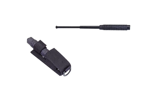 Man Kung 16" Collapsible Steel Baton, Rubber Grip, w/ Sheath, Black