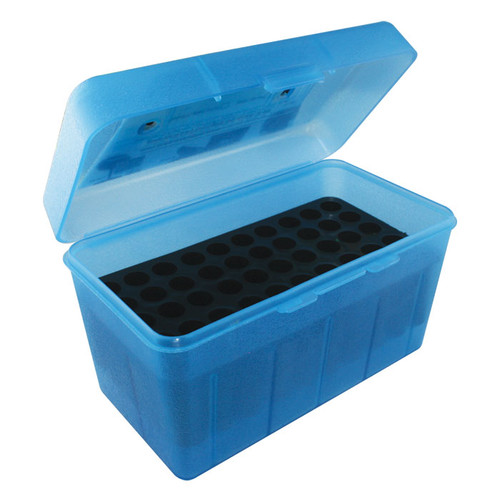 MTM Deluxe 50 Round Flip-Top Rifle Ammo Box, Clear Blue, 22-250 .243 .308